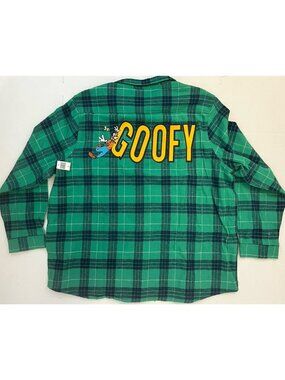 Disney Parks Goofy Green Plaid Flannel Shirt 2025 Embroidered Size 3XL NWT